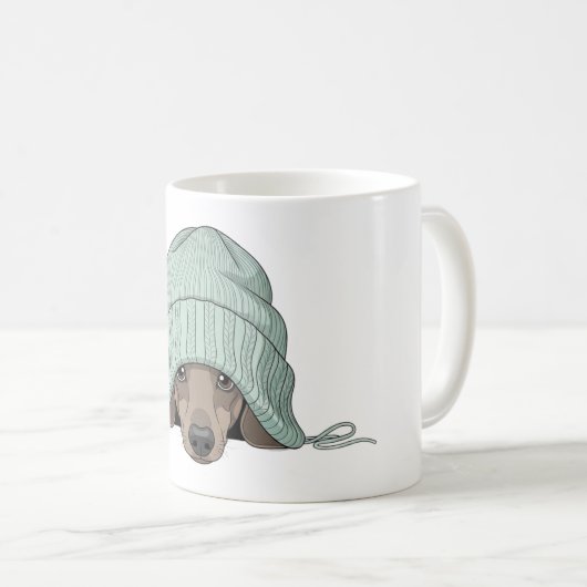Cozy Dachshund in a Scarf and Beanie Kaffeetasse (VorderseiteRechts)