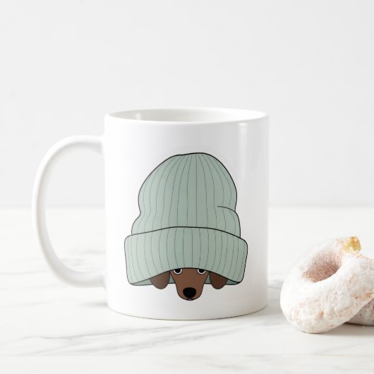 Cozy Dachshund in a Scarf and Beanie Kaffeetasse (Mit Donut)