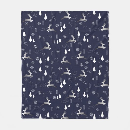 Cozy Dark Fleece Blanket with Silver Reindeer (Vorderseite)
