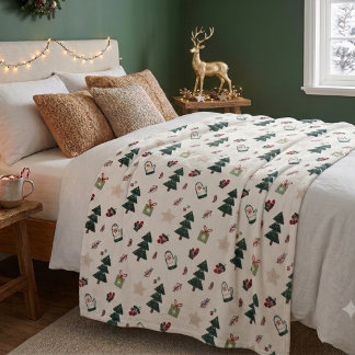 Cozy Dusty Blue Watercolor Christmas Tree Pattern Fleecedecke