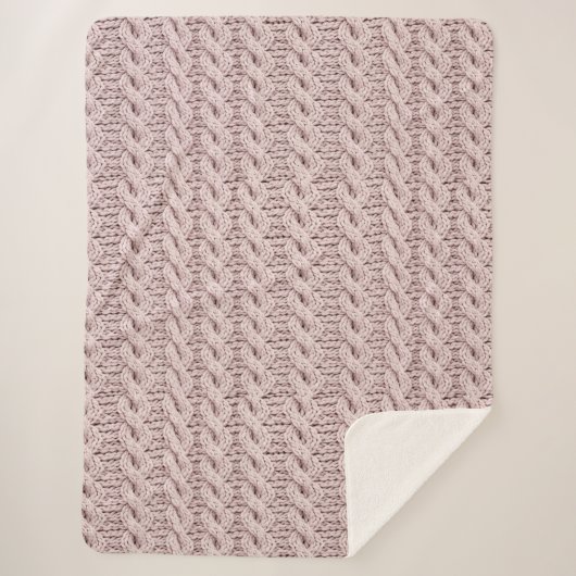 Cozy Dusty Rose Faux Cable Knit Pattern Sherpadecke (Vorderseite)