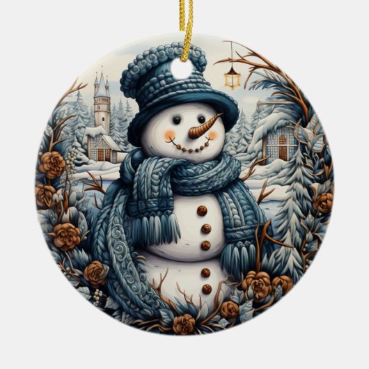 Cozy Embroidery Snowman Christmas – Holiday Keramik Ornament (Vorne)