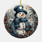 Cozy Embroidery Snowman Christmas – Holiday Keramik Ornament (Hinten)