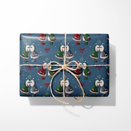 Cozy Eskimo Kiss Blue Christmas Geschenkpapier