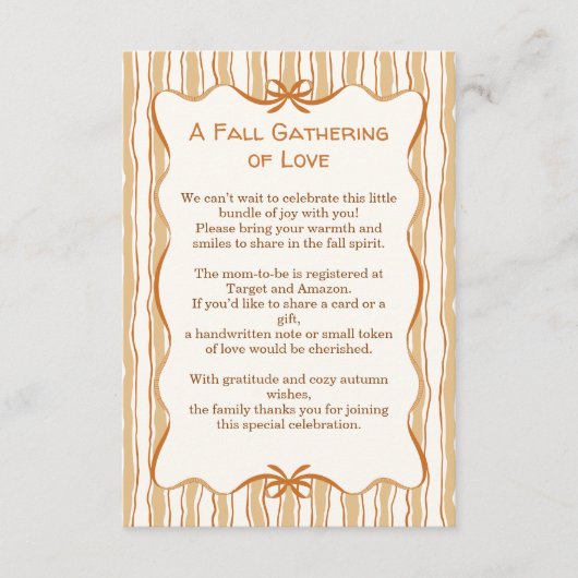 Cozy Fall Baby Shower | Neutral Cream & orange Begleitkarte (Vorderseite)