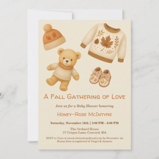 Cozy Fall Baby Shower | Neutral Cream & orange Einladung (Vorderseite)