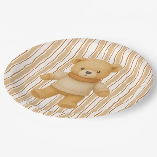 Cozy Fall Baby Shower | Neutral Cream & orange Pappteller (Schrägansicht)