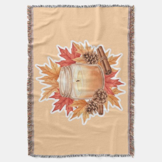Cozy Fall Candle with Maple Leaves | Autumn Design Decke (Vorderseite Vertikal)