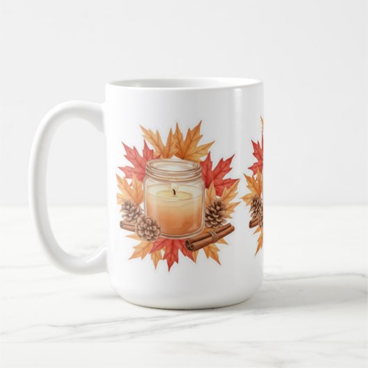 Cozy Fall Candle with Maple Leaves | Autumn Design Kaffeetasse (Links)