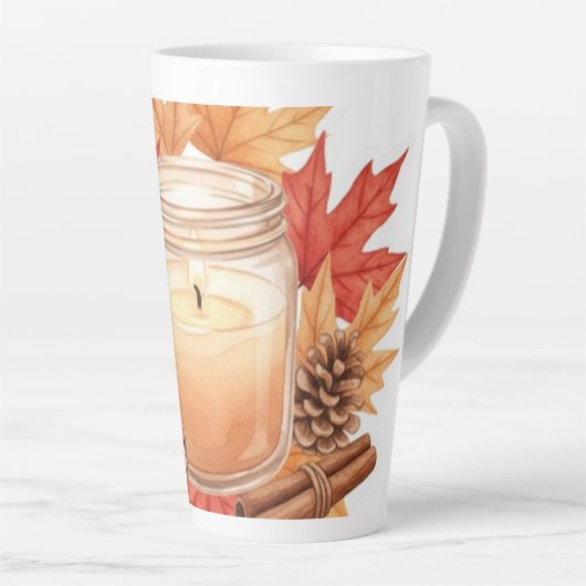 Cozy Fall Candle with Maple Leaves | Autumn Design Milchtasse (Rechte Ecke)