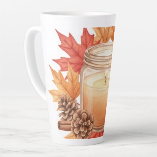 Cozy Fall Candle with Maple Leaves | Autumn Design Milchtasse (Linke Ecke)