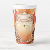 Cozy Fall Candle with Maple Leaves | Autumn Design Milchtasse (Vorderseite)