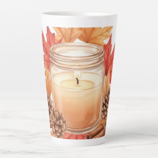 Cozy Fall Candle with Maple Leaves | Autumn Design Milchtasse (Vorderseite)