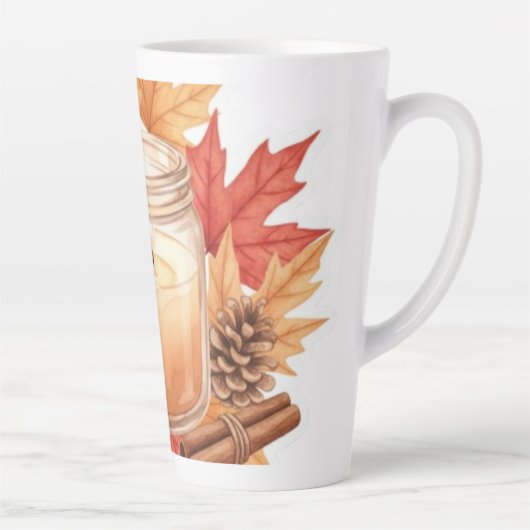 Cozy Fall Candle with Maple Leaves | Autumn Design Milchtasse (Rechts)