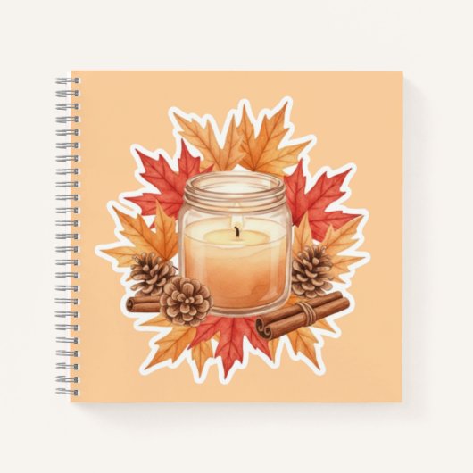 Cozy Fall Candle with Maple Leaves | Autumn Design Notizblock (Vorderseite)