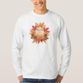 Cozy Fall Candle with Maple Leaves | Autumn Design T-Shirt