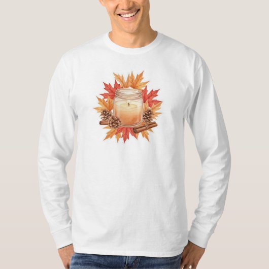 Cozy Fall Candle with Maple Leaves | Autumn Design T-Shirt (Vorderseite)