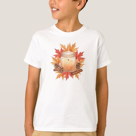 Cozy Fall Candle with Maple Leaves | Autumn Design T-Shirt (Vorderseite)