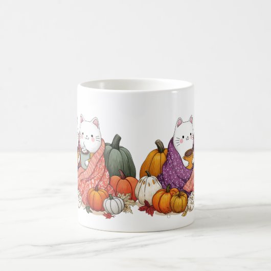 Cozy Fall Cats Mug with Pumpkins Kaffeetasse (Mittel)
