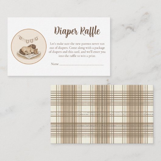 Cozy Farm Baby Shower Diaper Raffle – Rustic Pony Begleitkarte (Vorne/Hinten)