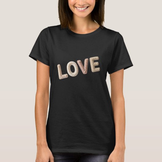 Cozy Faux Cable Knit Love Typography Neutral Beige T-Shirt (Vorderseite)