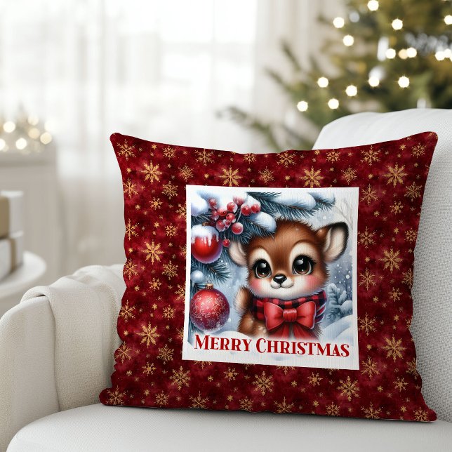 Cozy Fawn Christmas Pillow Gift for Kids Snowy  Kissen (Cozy Fawn Christmas Pillow Gift for Kids Snowy Decor)
