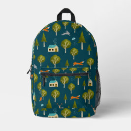 Cozy Forest Cabin and Animals Bedruckter Rucksack