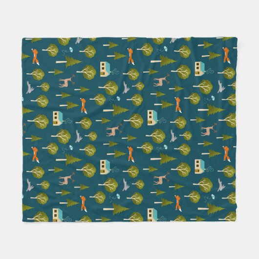 Cozy Forest Cabin and Animals Fleece Blanket (Vorderseite (Horizontal))