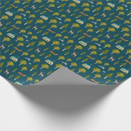 Cozy Forest Cabin and Animals Geschenkpapier (Ecke)