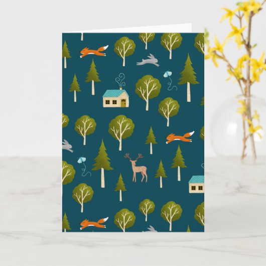 Cozy Forest Cabin and Animals Karte (Gelbe Blume)