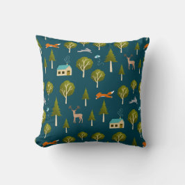 Cozy Forest Cabin and Animals Kissen