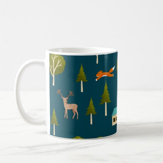 Cozy Forest Cabin and Animals Notebook Kaffeetasse (Links)