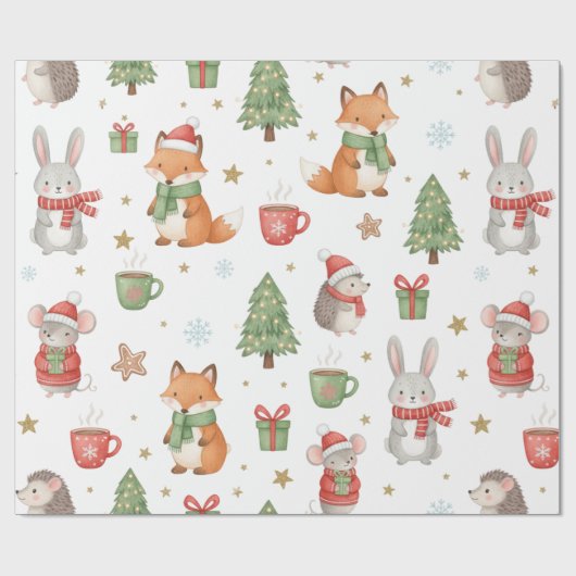 Cozy Forest Friends Holiday Gift Wrap Geschenkpapier (Flach)