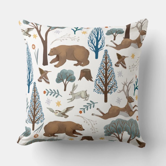 Cozy Forest Wildlife Illustration Kissen (Vorderseite)