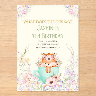 Cozy Fox Flower Forest Magical Birthday Invitation Acryleinladungen