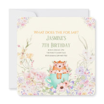 Cozy Fox Flower Forest Magical Birthday Invitation