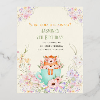 Cozy Fox Forest Magical Floral Birthday Invitation Folie Einladungspostkarte