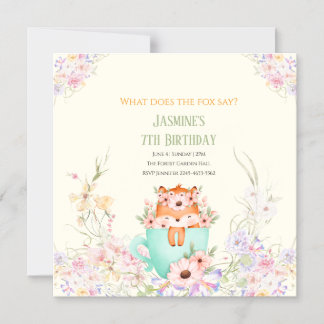 Cozy Fox Forest Magical Floral Birthday Invitation Magneteinladung