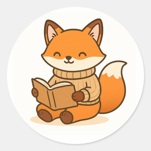 Cozy Fox Reading a Book (Glossy White Background) Runder Aufkleber (Vorderseite)