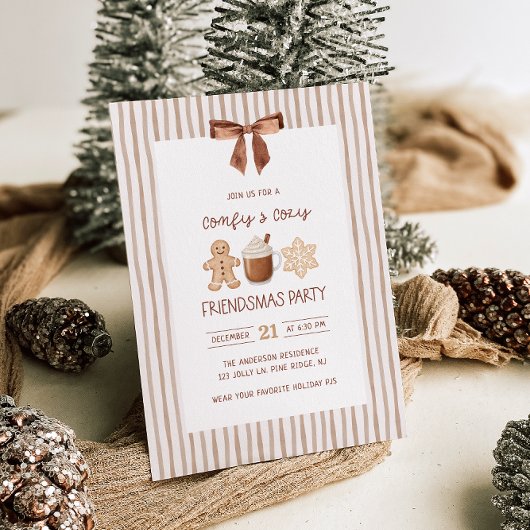 Cozy Friendsmas Striped Christmas Party Invitation Einladung