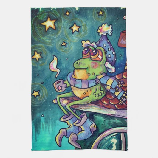 Cozy Frog Christmas & New Year Card Geschirrtuch (Vertikal)