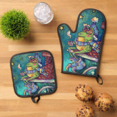 Cozy Frog Christmas & New Year Card Ofenhandschuh & Topflappen-Set (Oben Unten)