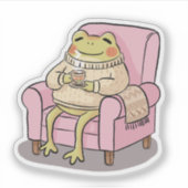 Cozy Frog Drinking Tea On Sofa Illustration Aufkleber (Vorderseite)