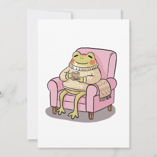 Cozy Frog Drinking Tea On Sofa Illustration Einladung (Vorderseite)
