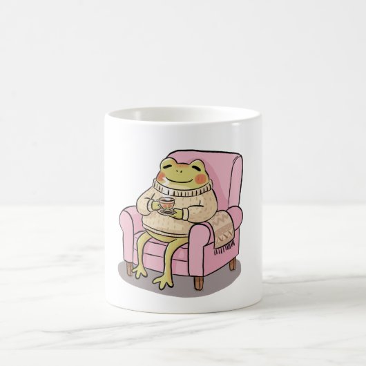 Cozy Frog Drinking Tea On Sofa Illustration Kaffeetasse (Mittel)