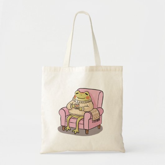 Cozy Frog Drinking Tea On Sofa Illustration Tragetasche (Vorne)
