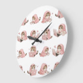 Cozy Gaming Cat Pattern - Aesthetic Pink Hoodie Ki Große Wanduhr (Winkel)