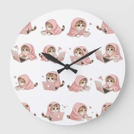 Cozy Gaming Cat Pattern - Aesthetic Pink Hoodie Ki Große Wanduhr (Vorderseite)