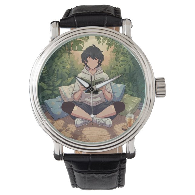 Cozy Garden Reading Art Piece Armbanduhr (Vorderseite)