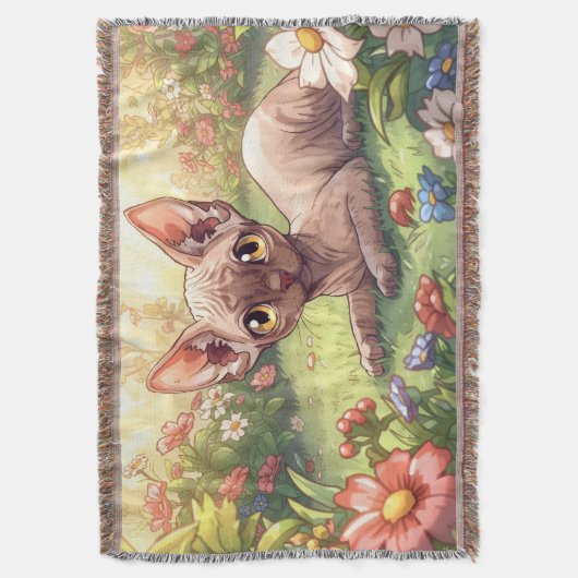 “Cozy Garden Sphynx" Cute Sphynx Cat Decke (Vorderseite Vertikal)